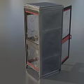 Public Telephone Booth With Metal Structure Glass Door And Red Handle