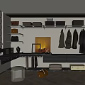 Modern Walk-in Closet Design With Hanging Coats Cabinets And Shelves For Bags