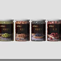 Assorted Nuts and Dried Fruits Packaged in Glass Jars with Various Flavors