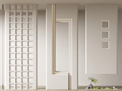 Modern Minimalist Room Dividers With Grid Design And Decorative Elements For Interior Decor 3d model