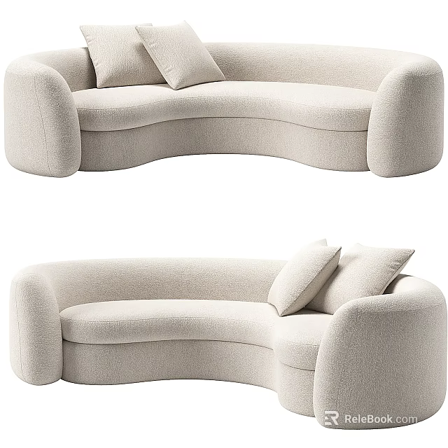 Beige Curved Sectional Sofa With Soft Cushions For Modern Living Space 3d model 