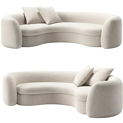 Beige Curved Sectional Sofa With Soft Cushions For Modern Living Space 3d model