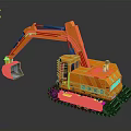 Orange Excavator With Tracks Bucket Cab And Construction Vehicle Design