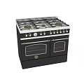 Classic Black And Silver Kitchen Gas Stove With Double Oven Doors And Metal Knobs