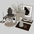 Elegant Decorative Ornament Set With Vase Candle Frame Tray And Glass Accents