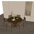 Song's Solid Wood Dining Table and Chair Middle Ancient Round Dining Table Dining Chair Solid Wood Backrest Chair 3d model