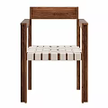 Minimalist Single Chair With Wooden Frame Armrests And Woven Seat