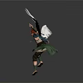 Winged Character 3D Model With Red Hair Green Outfit And Feather Wings In Dynamic Pose