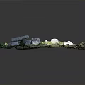 Wood And Stone Materials In Natural Outdoor Landscape With Green Grass