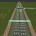 Scenic Landscape Bridge Over Busy Road With Vehicles And Green Trees