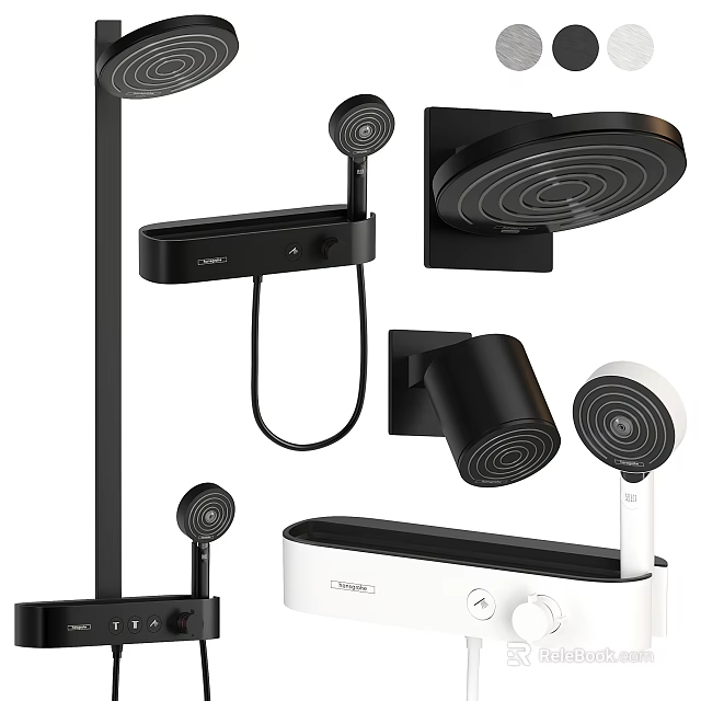 Modern Black and White Shower System with Handheld Rain Head and Control Panel 3d model