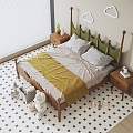 Modern Children's Bed Double Bed Ancient Bed Bedside Cabinet Nordic Solid Wood Bed 3d model