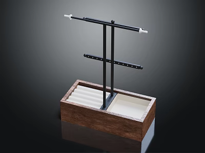 Modern Storage Shelf With Wooden Base Metal Frame Hanging Rod And Layered Storage Design 3d model