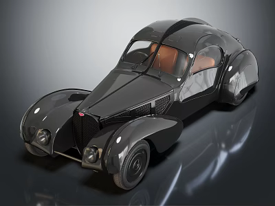 Black Vintage Streamlined Car With Shiny Finish And Brown Leather Interior 3d model