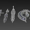 Detailed Futuristic Sci Fi Spaceships And Orbital Ring Structure Design 3d model
