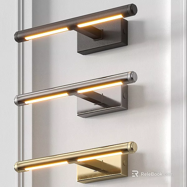 Modern Brushed Metal Wall Sconces With LED Lighting In Black Silver Gold Tones 3d model 