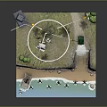 Cartoon Scenery of Cliff Island With Grass Lighthouse White Path Green Car Dock and Water