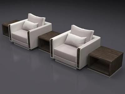 Modern Leisure Sofa Set With Two Single Seats White Cushions And Dark Wooden Side Tables 3d model