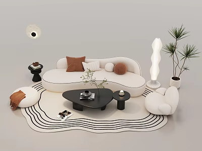 Modern Living Room Sofa Coffee Table Set with Cushions Rug and Floor Lamp 3d model