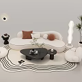 Modern Living Room Sofa Coffee Table Set with Cushions Rug and Floor Lamp