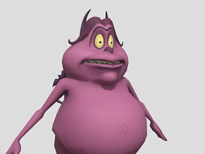 Purple Horned Chubby Game Movie Character With Yellow Eyes And Grinning Expression 3d model
