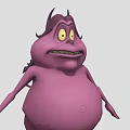 Purple Horned Chubby Game Movie Character With Yellow Eyes And Grinning Expression