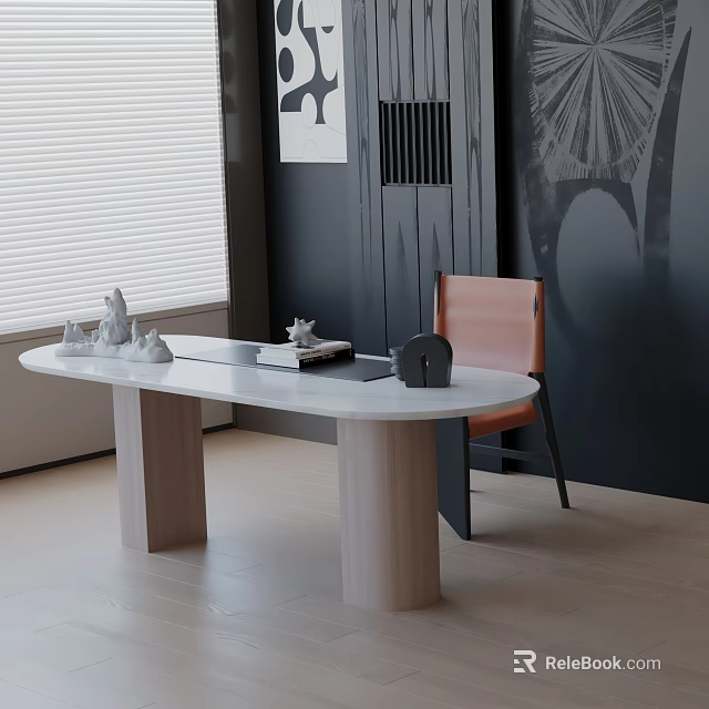Modern Tea Room Interior With Wooden Tea Table Comfortable Chair And Tea Sets 3d model 