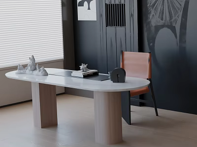 Modern Tea Room Interior With Wooden Tea Table Comfortable Chair And Tea Sets 3d model