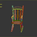 Traditional Wooden Rocking Chair In Orange With Curved Armrests And Slatted Backrest