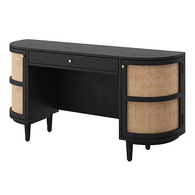 Modern Black Desk With Woven Side Panels And Single Drawer Design 3d model