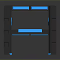 Futuristic Black Frame Table With Blue Glowing Square Tabletop And Accents