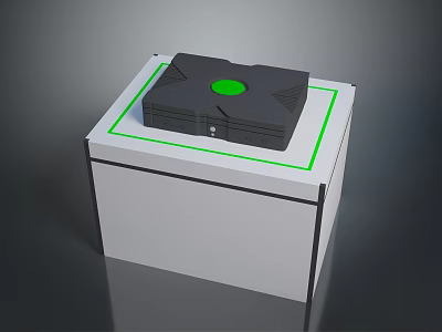 Black PC Case With Green Circular Button On White Box With Green Outline 3d model
