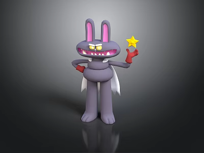 Purple Cartoon Rabbit Character With Long Ears Yellow Star Red Gloves And White Cape 3d model