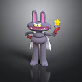 Purple Cartoon Rabbit Character With Long Ears Yellow Star Red Gloves And White Cape