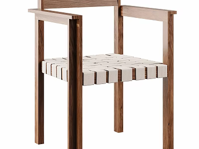 Minimalist Single Chair With Wooden Frame Armrests And Woven Seat 3d model