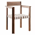 Minimalist Single Chair With Wooden Frame Armrests And Woven Seat