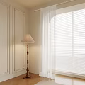 Elegant Room Corner With White Walls Decorative Moldings Floor Lamp And Venetian Blinds