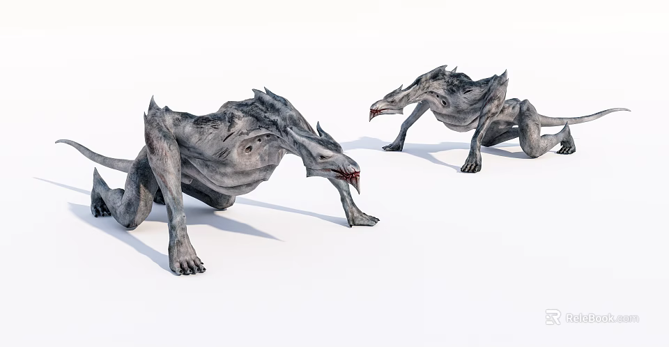Game And Movie Monster Character With Gray Skin Crawling Posture Sharp Teeth And Claws 3d model 