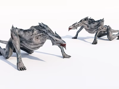 Game And Movie Monster Character With Gray Skin Crawling Posture Sharp Teeth And Claws 3d model