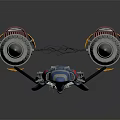Futuristic Concept Car With Blue Gray Body And Two Yellow Red Rocket Boosters