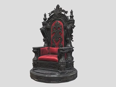 Intricately Carved Armchair With Black Frame Red Upholstery And Ornate Design Details 3d model