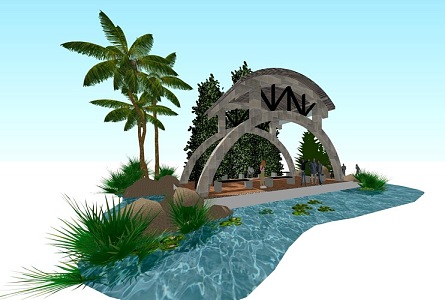 Surrounding layout of landscape pavilion 3d model