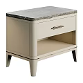 Modern Beige Nightstand With Marble Top Drawer Metal Handle Open Shelf And Slim Legs