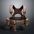 Brown And Green Tactical Vest With Multiple Pockets Straps And Utility Belt