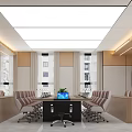 Modern Conference Room Interior Design With Meeting Table Swivel Chairs Digital Screen And Ceiling Lights