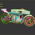 Futuristic White Motorcycle With Red Light Blue Green Accents Yellow Green Rims and Sleek Design