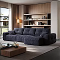 Plush Dark Blue Textured Fabric Sectional Multi Person Sofa For Elegant Modern Living Room