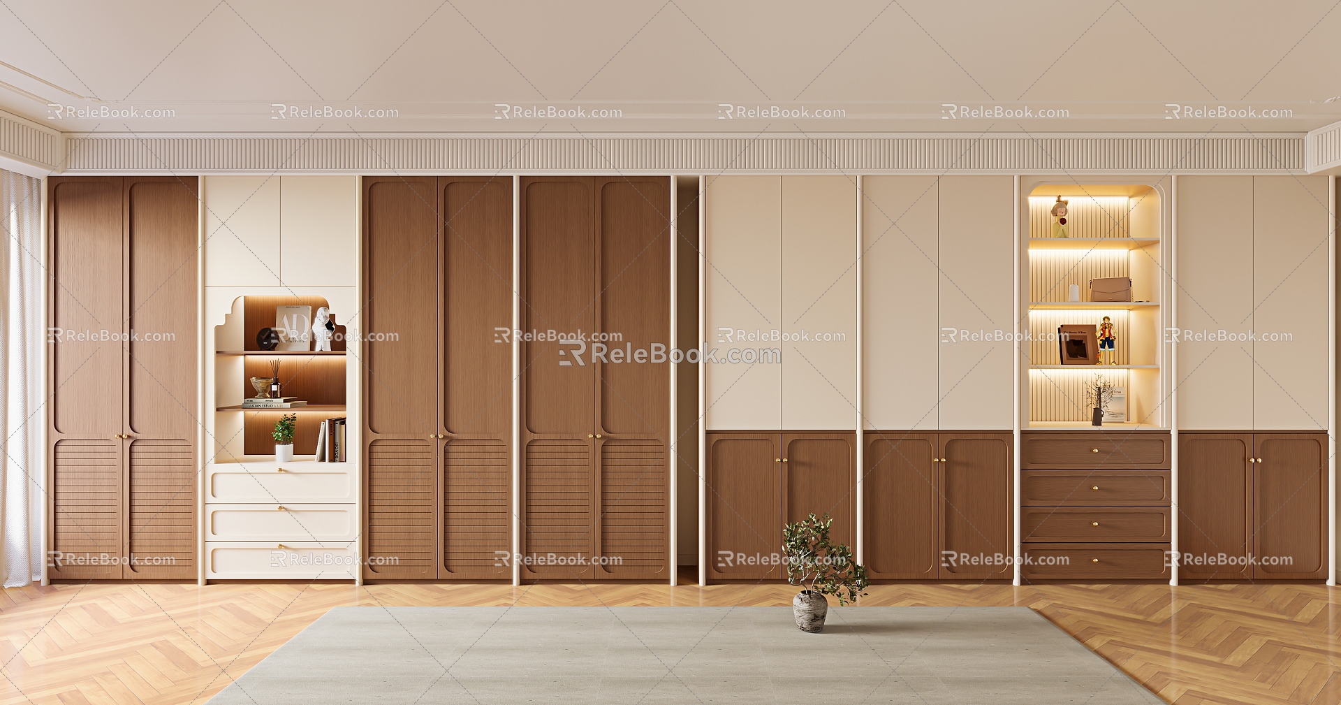 French Antique Wardrobe Combo 3d model