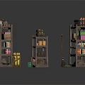 Multiple Wooden Storage Shelves with Baskets Cans and Colorful Boxes for Home