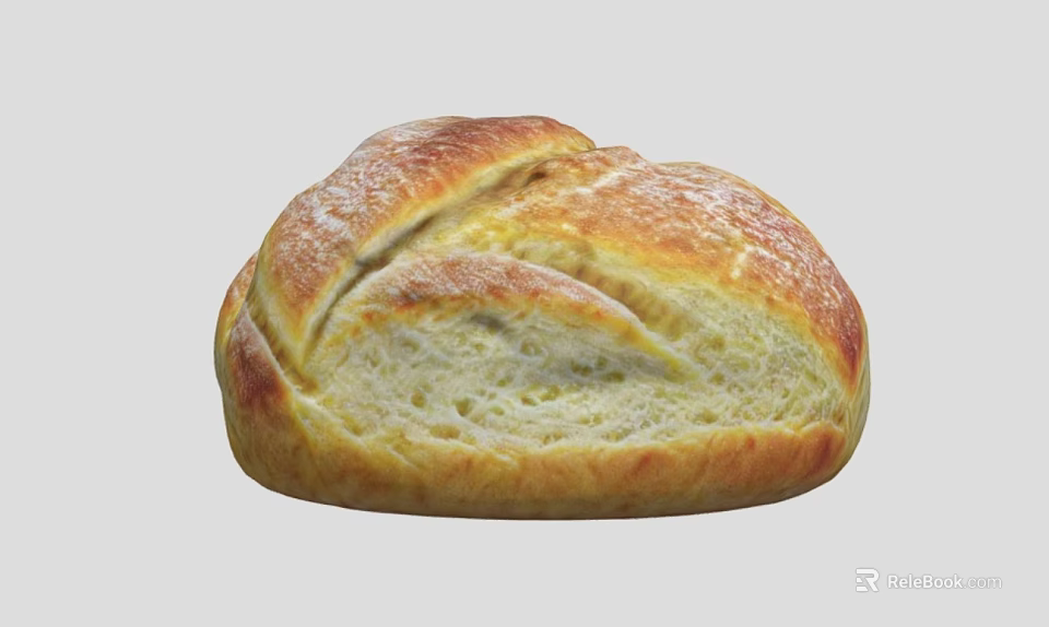 Freshly Baked Artisan Bread Loaf With Golden Crust And Soft Interior 3d model 